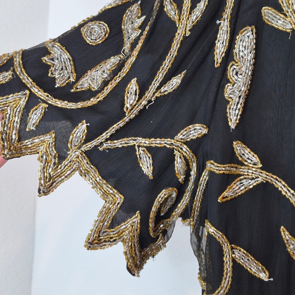 Vintage Beaded Silk Laurence Kazar Evening Top Gold Glam Maximalist Costume Sz L - Picture 11 of 12